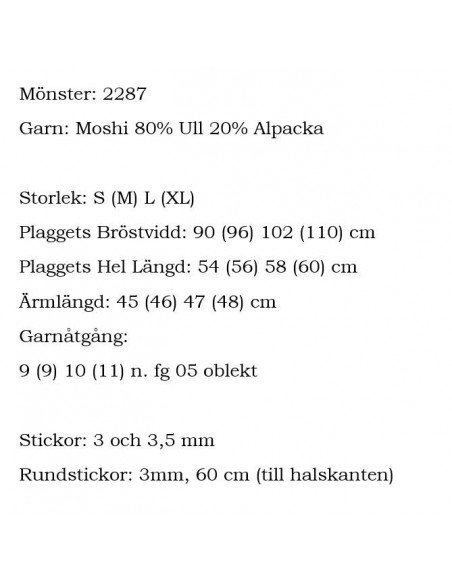 Stickbeskrivning 2287 Moshi