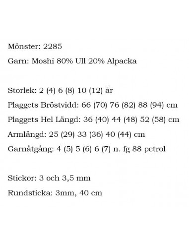 Stickbeskrivning 2285 Moshi