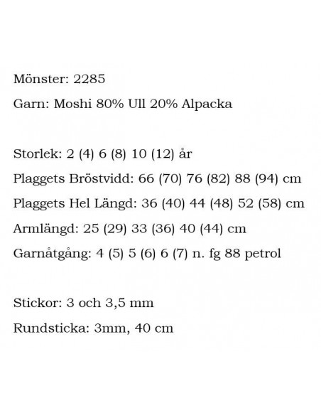 Stickbeskrivning 2285 Moshi