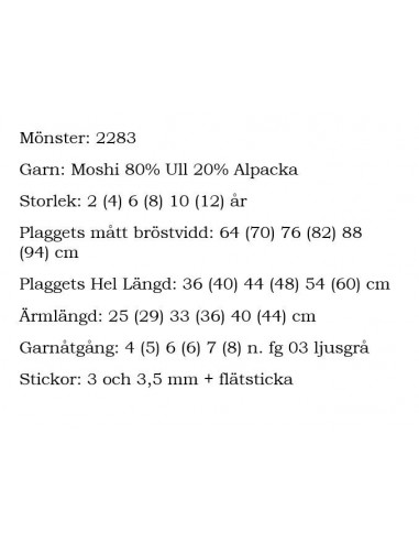 Stickbeskrivning 2283 Moshi