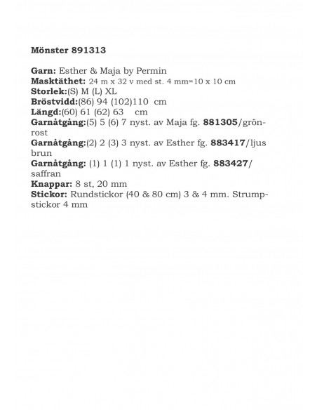 Stickbeskrivning 891313 Maja/Esther
