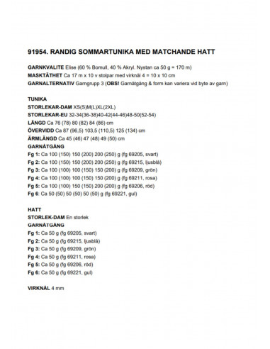 Stickbeskrivning 91954 Elise