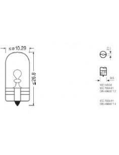 Symaskinslampa Osram W2. 1x9,5d  12v: 5W. Original W5W 2