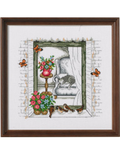 Broderi Tavla Sommarfönster 24x24