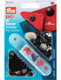 Nittryckknapp "Anorak" 15mm Svart