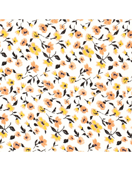 Viskosjersey aprikos/gula Blommor