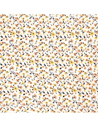 Viskosjersey aprikos/gula Blommor
