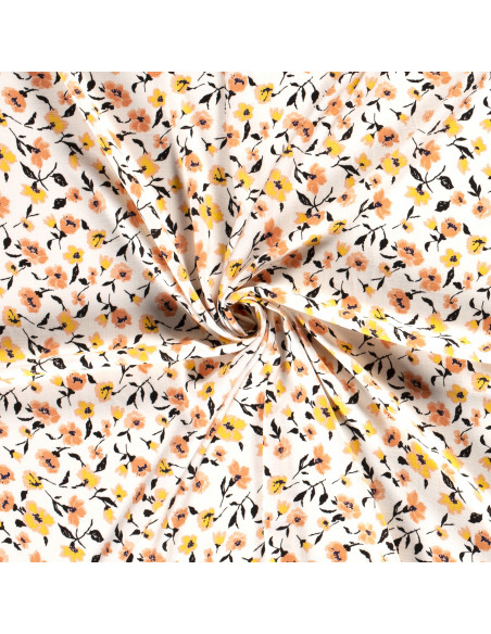 Viskosjersey aprikos/gula Blommor