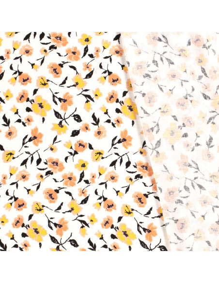 Viskosjersey aprikos/gula Blommor