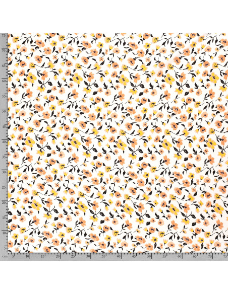 Viskosjersey aprikos/gula Blommor